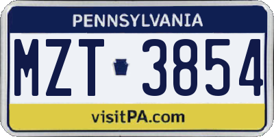 PA license plate MZT3854