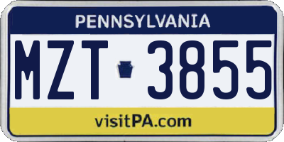 PA license plate MZT3855