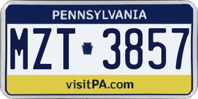 PA license plate MZT3857