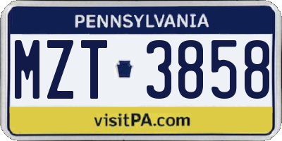 PA license plate MZT3858