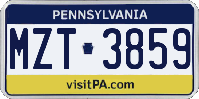 PA license plate MZT3859