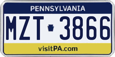 PA license plate MZT3866