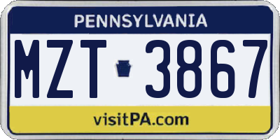 PA license plate MZT3867