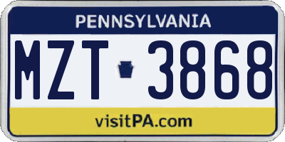 PA license plate MZT3868