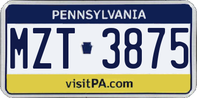 PA license plate MZT3875