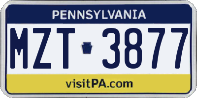 PA license plate MZT3877