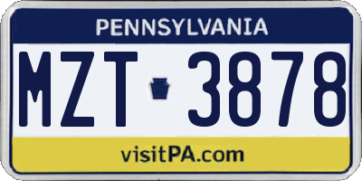 PA license plate MZT3878