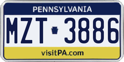 PA license plate MZT3886