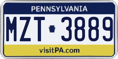 PA license plate MZT3889