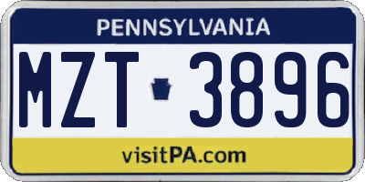 PA license plate MZT3896
