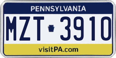 PA license plate MZT3910