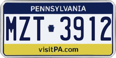 PA license plate MZT3912