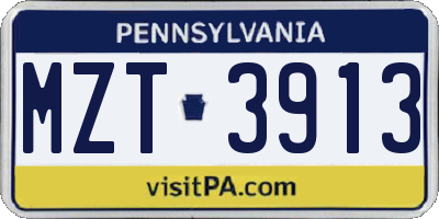 PA license plate MZT3913