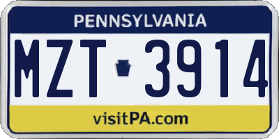 PA license plate MZT3914
