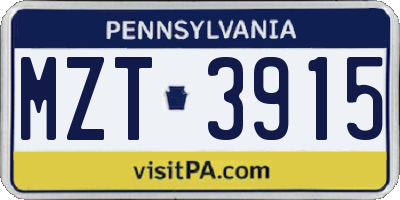 PA license plate MZT3915
