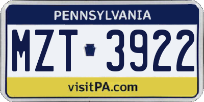 PA license plate MZT3922