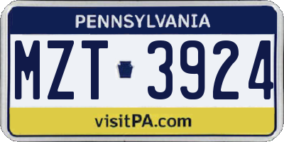 PA license plate MZT3924