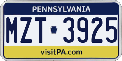 PA license plate MZT3925