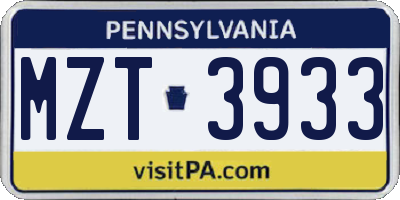 PA license plate MZT3933
