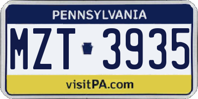 PA license plate MZT3935