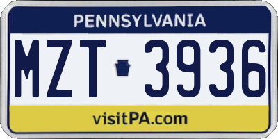 PA license plate MZT3936