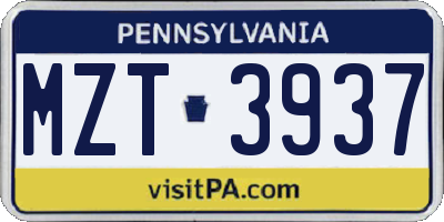 PA license plate MZT3937