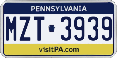 PA license plate MZT3939