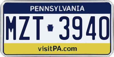 PA license plate MZT3940