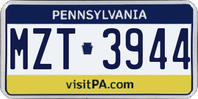 PA license plate MZT3944