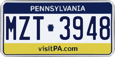 PA license plate MZT3948