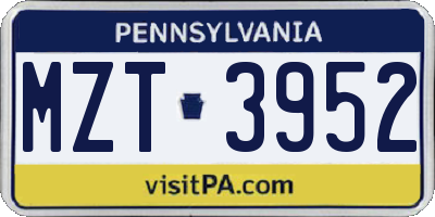 PA license plate MZT3952