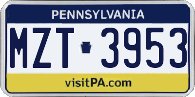 PA license plate MZT3953