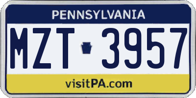 PA license plate MZT3957