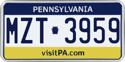 PA license plate MZT3959