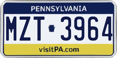 PA license plate MZT3964