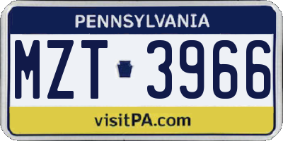 PA license plate MZT3966