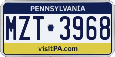 PA license plate MZT3968