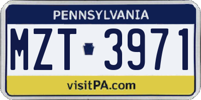 PA license plate MZT3971