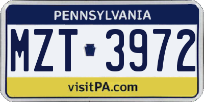 PA license plate MZT3972