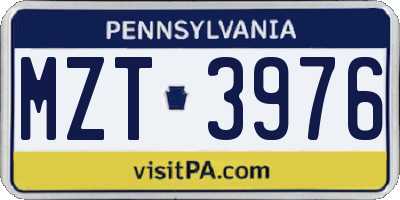 PA license plate MZT3976