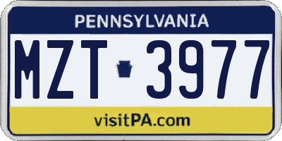 PA license plate MZT3977