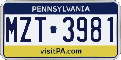 PA license plate MZT3981