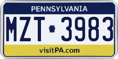 PA license plate MZT3983