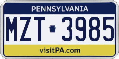 PA license plate MZT3985