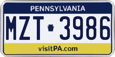 PA license plate MZT3986