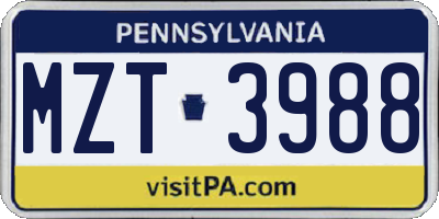 PA license plate MZT3988