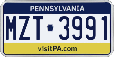 PA license plate MZT3991