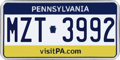 PA license plate MZT3992
