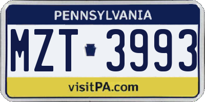 PA license plate MZT3993