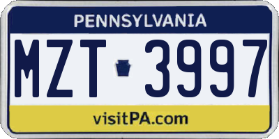 PA license plate MZT3997